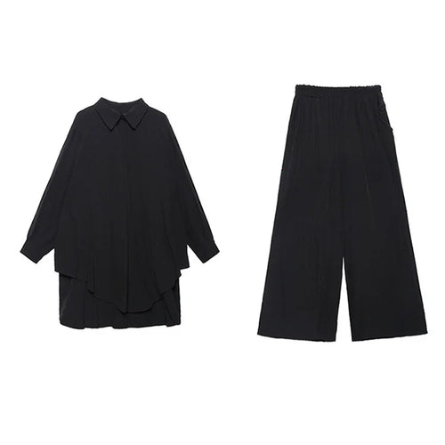 Load image into Gallery viewer, Wide Leg Pants Big Size Two Piece Suit New Lapel Long Sleeve Black Loose Fit Women Fashion Tide Spring Autumn 2025 1DF0685
