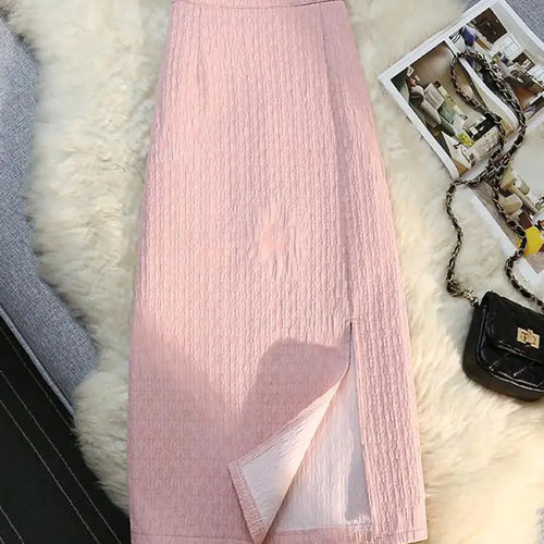 Load image into Gallery viewer, Women New Black White High Waist Wrapped Hip Zipper Long Skirt Spring Summer Pink Elegant Party Pencil Split Skirt Vintage Trend

