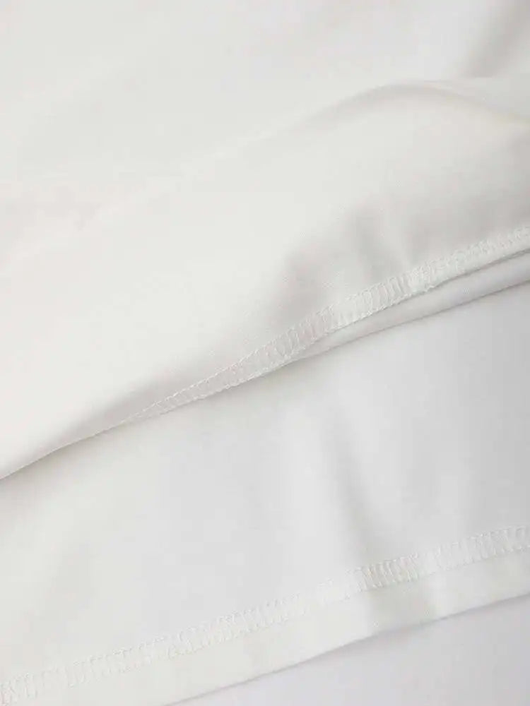 Women White Irregular Spliced Big Size Casual T-shirt New Round Neck Short Sleeve Fashion Tide Spring Summer 2025 1DH5360