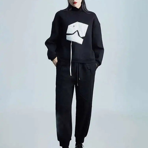 Load image into Gallery viewer, Black Pattern Zipper Thick Sweatshirt New Turtleneck Long Sleeve Women Big Size Fashion Tide Spring Autumn 2025 1DH2585
