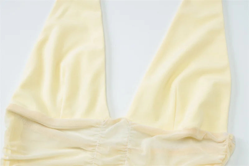 Mesh See Through Halter Sexy Maxi Dress Women Gown Fashion Deep V Neck Sleeveless Backless Bodycon Long Dress Elegant