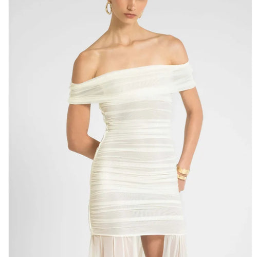 Load image into Gallery viewer, Elegant Sleeveless One Shoulder Mesh Patchwork Elastic Tight Dress Women Sexy Backless Perspective Party Club Vestido
