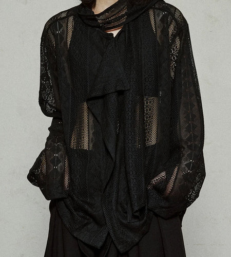 Women Black Lace Hollow Out Big Size Blouse New Bow Collar Long Sleeve Shirt Fashion Tide Spring Autumn 2025  1DJ1179