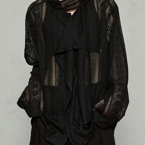 Load image into Gallery viewer, Women Black Lace Hollow Out Big Size Blouse New Bow Collar Long Sleeve Shirt Fashion Tide Spring Autumn 2025  1DJ1179
