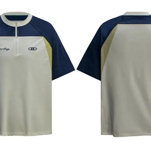 Load image into Gallery viewer, Men T-Shirt Y2K Embroidered Patchwork Half Zip Up Sport Racing Tshirt Streetwear Harajuku Hip Hop Casual Baggy Urban Top Tee
