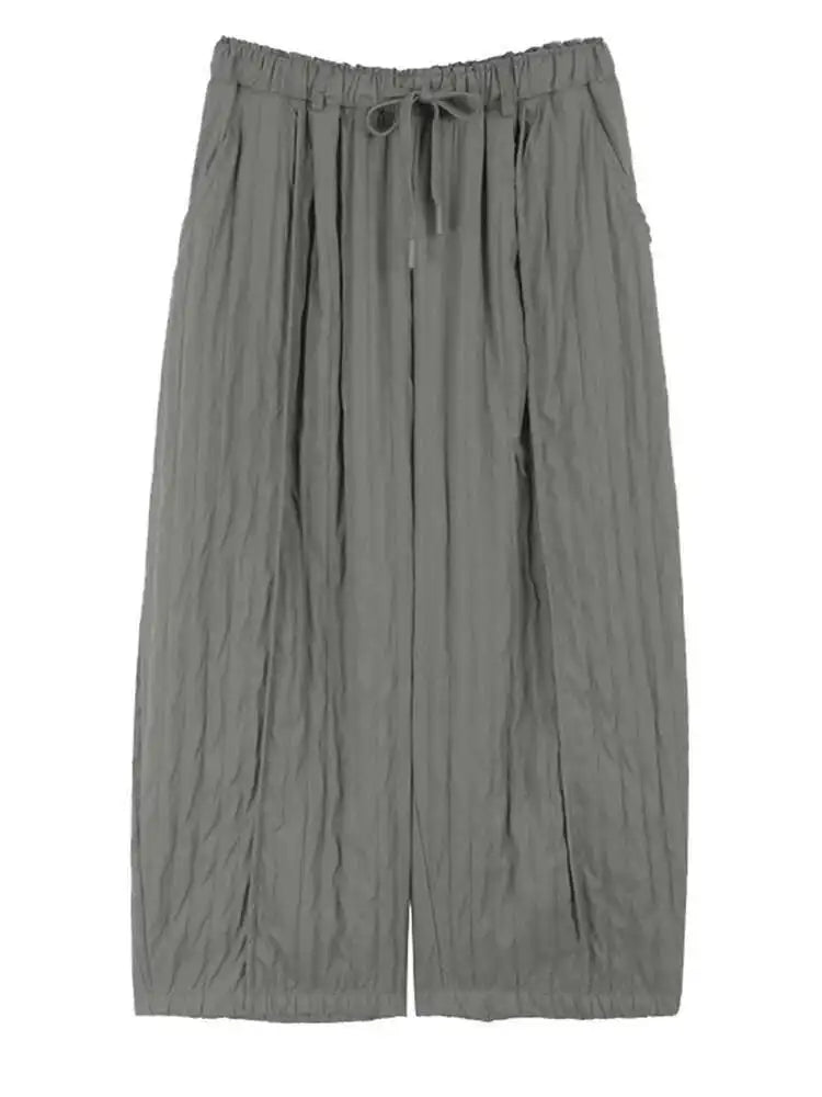 High Elastic Waist Gray Pleated Drawstring Long Wide Leg Pants New Trousers Women Fashion Tide Spring Autumn 2025 1DH8937