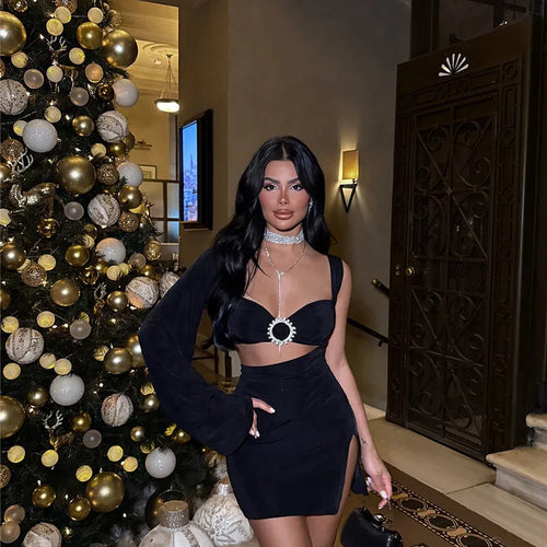 Load image into Gallery viewer, Hollow Out Backless Sexy Mini Dress For Women Robe Elegant Fashion One Sleeve Side Slit A-line Club Dress Vestido
