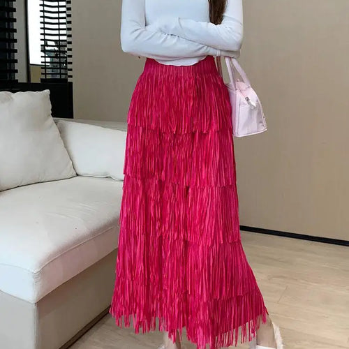 Load image into Gallery viewer, Autumn Vintage Elegant Party Wrapped Hip Cake Skirt For Women Elastic High Waist Tassel Long Skirts Female High Street Y2k Trend

