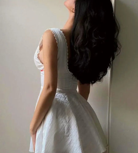 Sexy Lace Patchwork Lace Up Slim Fit Dress For Women Summer 2024 New Fashiona Woven V-neck Suspender Female Vestidos