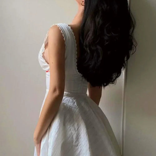 Load image into Gallery viewer, Sexy Lace Patchwork Lace Up Slim Fit Dress For Women Summer 2024 New Fashiona Woven V-neck Suspender Female Vestidos
