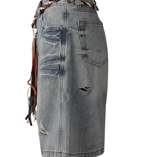 High Waist Blue Denim Bandage Knee Length Wide Leg Jeans New Women Trousers Fashion Tide Spring Autumn 2025 CPG3001