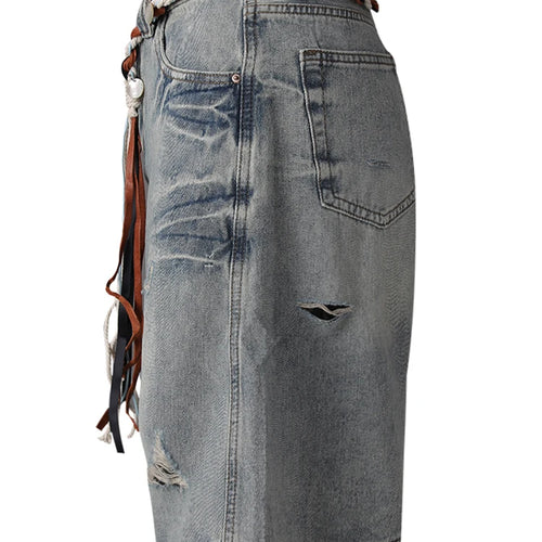 Load image into Gallery viewer, High Waist Blue Denim Bandage Knee Length Wide Leg Jeans New Women Trousers Fashion Tide Spring Autumn 2025 CPG3001
