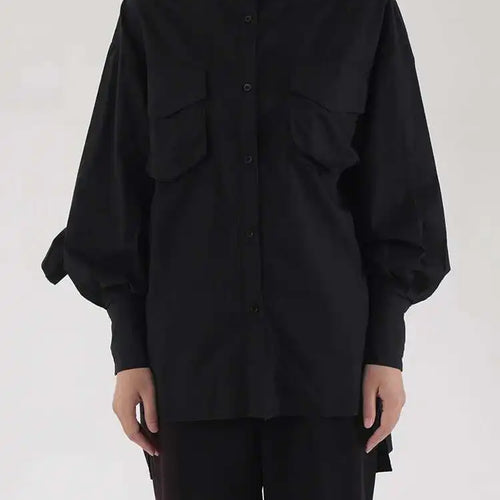 Load image into Gallery viewer, omen Khaki Ruffles Irregular Big Size Long Blouse New Lapel Long Sleeve Shirt Fashion Tide Spring Autumn 2025 2AA4728
