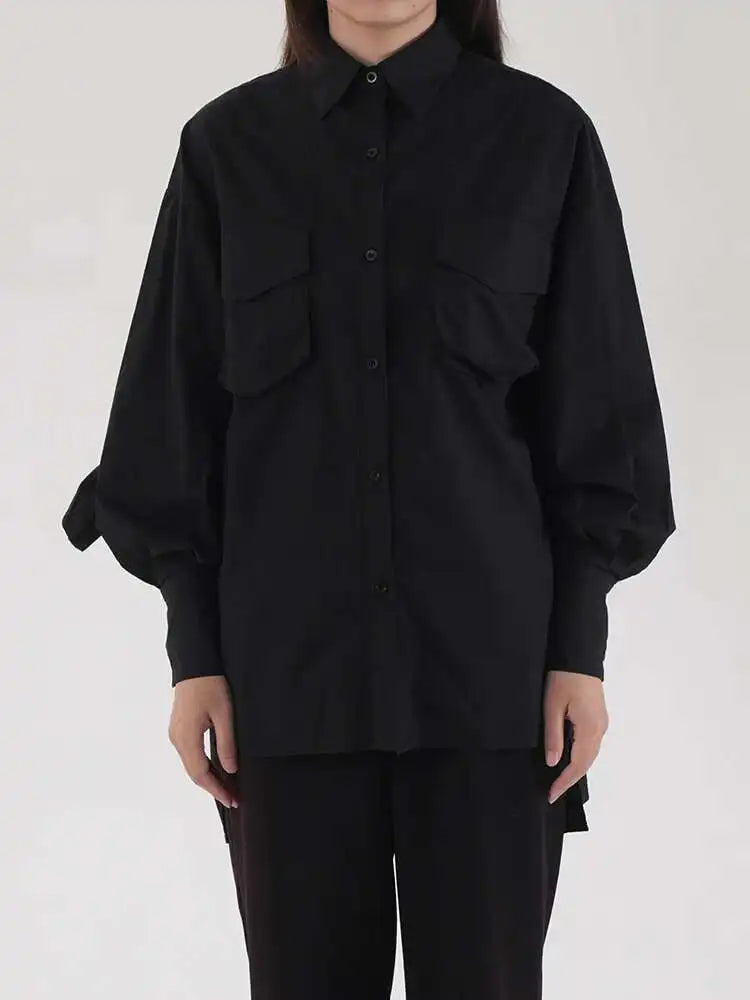 omen Khaki Ruffles Irregular Big Size Long Blouse New Lapel Long Sleeve Shirt Fashion Tide Spring Autumn 2025 2AA4728