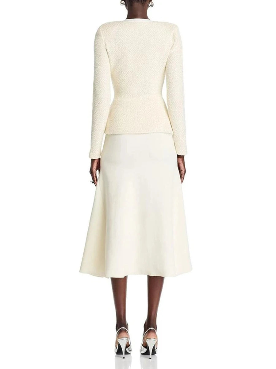 Slimming Spliced Bowknot Fake Two Pieces Dresses for Women Round Neck Long Sleeves Patchwork Pockets Dress Female