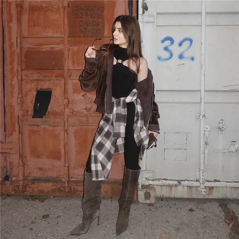 Turtleneck Basic Knit Tank Tops Women Vest Pullovers Metal Ring Camisole Sleeveless Skinny Knitted Tops Y2K Cropped Top