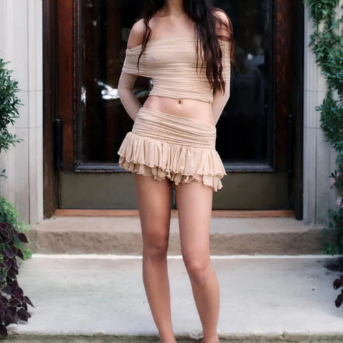 Load image into Gallery viewer, Elegant Off Shoulder Tight Long Sleeve Top Skirt Two Piece Set Women Sexy Bareback Slim Elastic Party Beach Vacation Set
