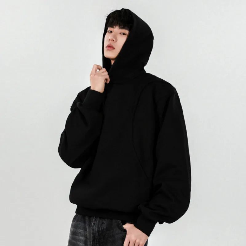 Men's Spring Sweatshirts New American Style Hooded Tops Solid Color Pullover Male Trendy Hoodies Simple Clothing 9W1246