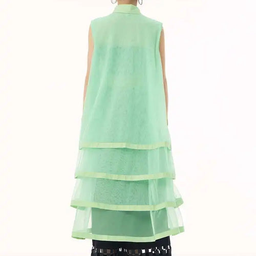 Load image into Gallery viewer, Women Black Layers Mesh Big Size Midi Vest Shirt Dress New Lapel Sleeveless Fashion Tide Spring Summer 2025 1DH9472
