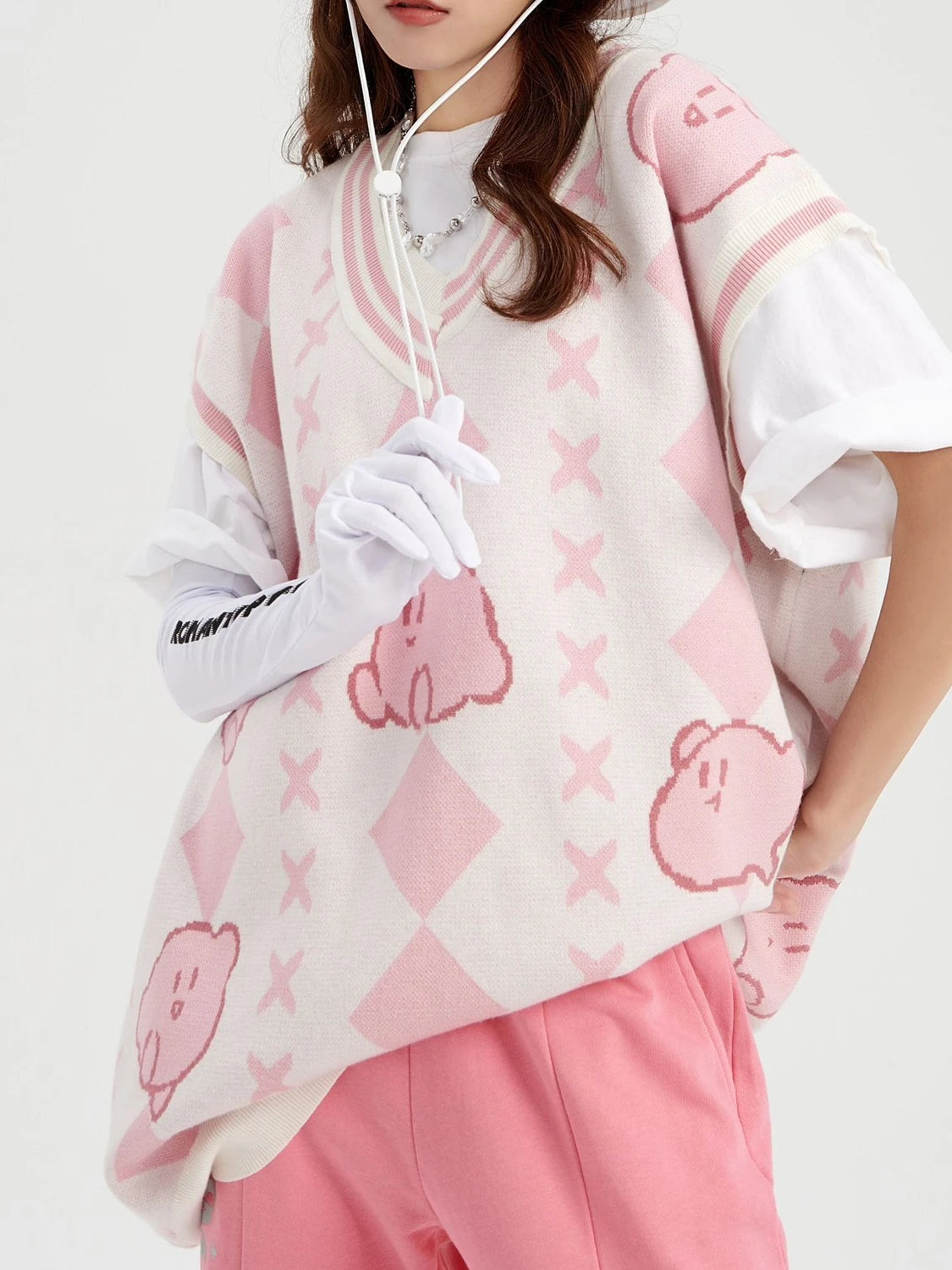 Korean Sweet Sweater Vest Y2k School Student Casual Top Knitted Vests Autumn Japanese Harajuku Streetwear