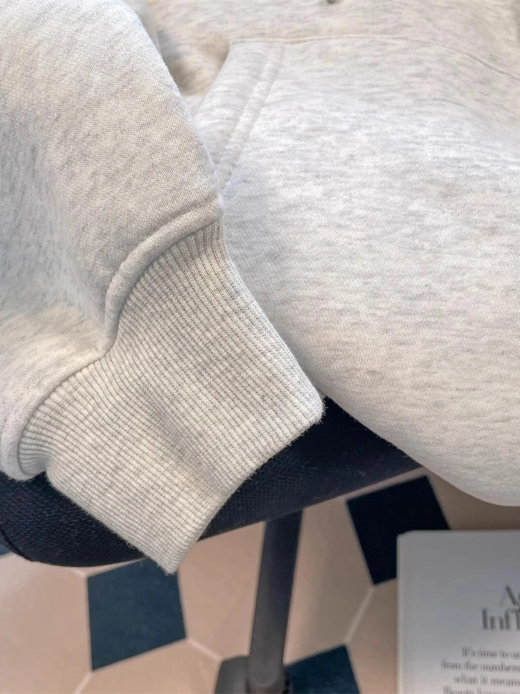 Women Casual Gray Letter Loose Hoodies Long Sleeve Sweatshirt Spring Autumn Elegant Pocket Pullover Tops 2024 Streetwear Popular