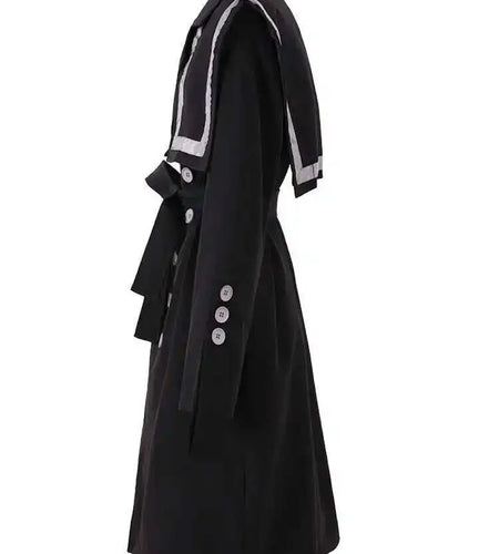 Women Black Color-block ButtonTrench New Lapel Long Sleeve Loose Fit Windbreaker Fashion Tide Spring Autumn 2025 1DH3209