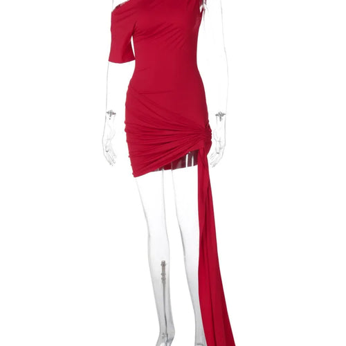 Load image into Gallery viewer, Oblique Shoulder Backless Irregular Sexy Mini Dress For Women Fashion Sleeveless Draped Ruched Club Dress Elegant
