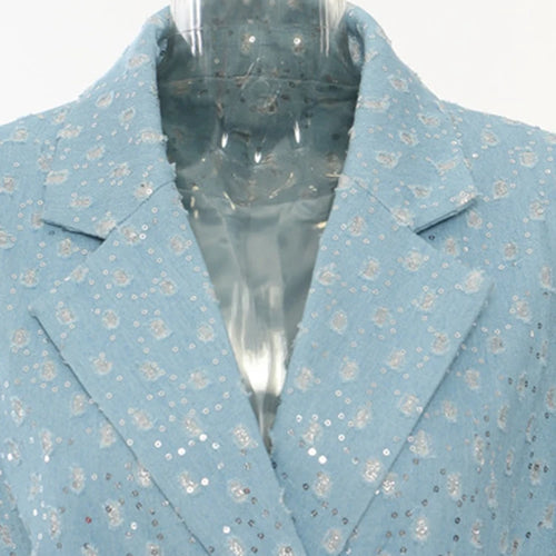 Load image into Gallery viewer, Women Blue Denim Sequins Big Size Thick Long Blazer New Lapel Long Sleeve Jacket Fashion Tide Spring Autumn 2025 1DH7153
