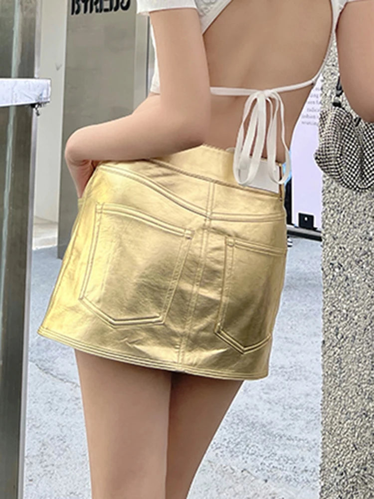 Solid Mini Skirt For Women High Waist PU Leather Minimalist Skirts Female Summer Fashion Clothing Style