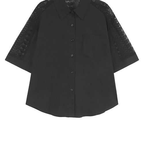 Load image into Gallery viewer, Women Black Lace Hollow Out Big Size Elegant Blouse New Lapel Half Sleeve Shirt Fashion Tide Spring Summer 2025 1DJ1110
