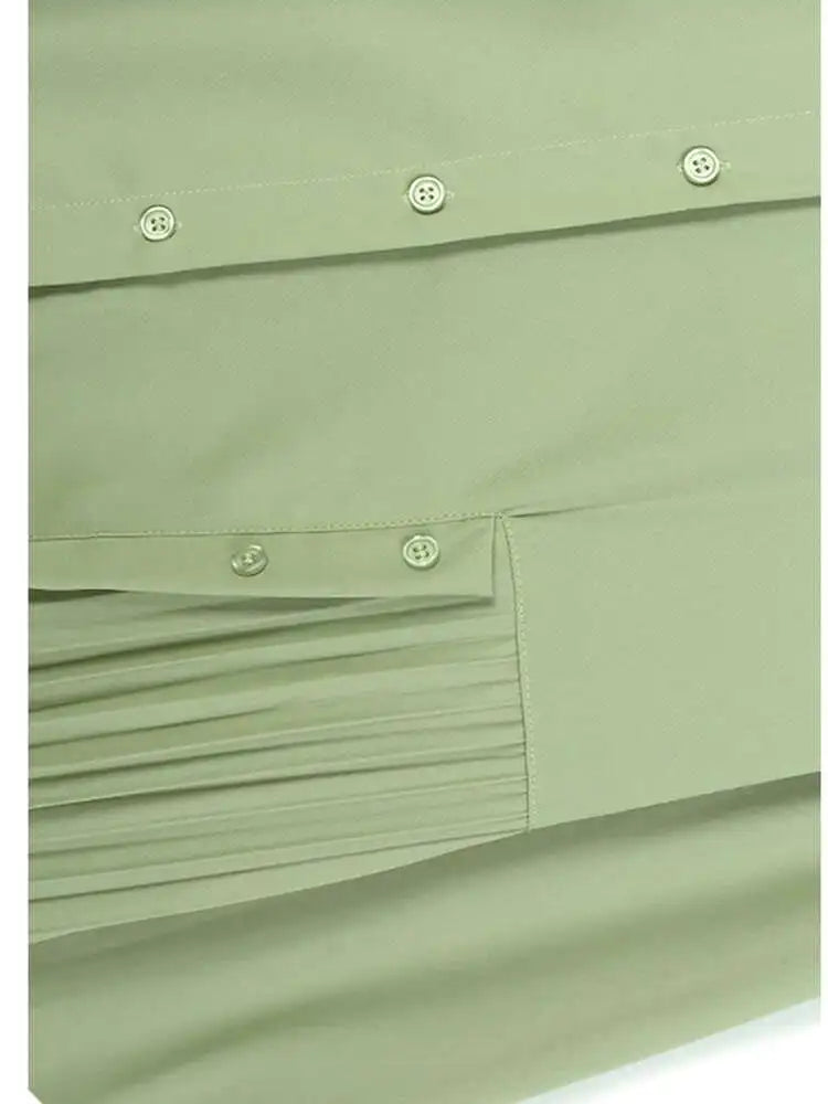 Women Green Hem Irregular Pleated Big Size Shirt Dress New Lapel Long Sleeve Fashion Tide Spring Autumn 2025 1DH6769