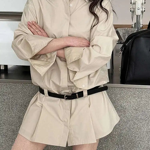 Load image into Gallery viewer, Women White Hem Pleated Elegant Big Size Mini Shirt Dress New Lapel Long Sleeve Fashion Tide Spring Autumn 2025 1DH9552
