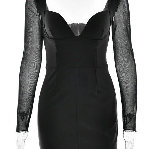Load image into Gallery viewer, Elegant Long Sleeve Mesh Patchwork Zipper Tight Dress Women Sexy Deep V-Back Short Skirt Party Club Evening Dress 2025
