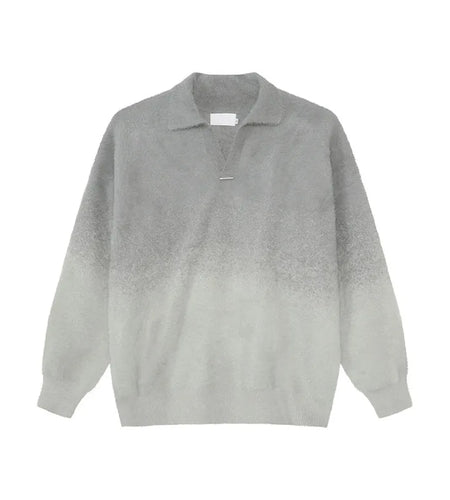 Korean Style Men Sweaters Turn-down Collar Gradient Color Casual Tops Knitting Loose Pullover Male Knits New Autumn 9C9348