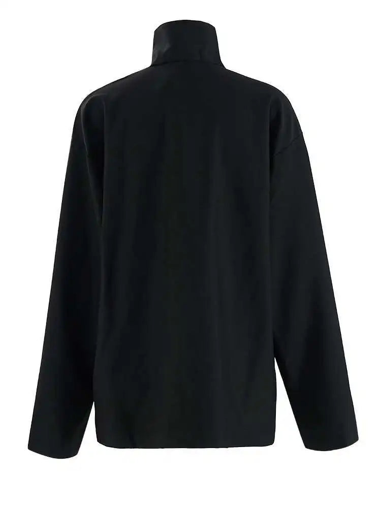 Women Brown Button Big Size Elegant Blouse New Stand Collar Long Sleeve Shirt Fashion Tide Spring Autumn 2025 CPG2267