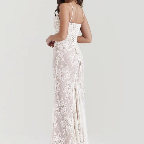 Load image into Gallery viewer, Elegant Lace Print Maxi Dress Set Women Fashion Spaghetti Strap Long Sleeve Bodycon Club Party Sexy Long Dress
