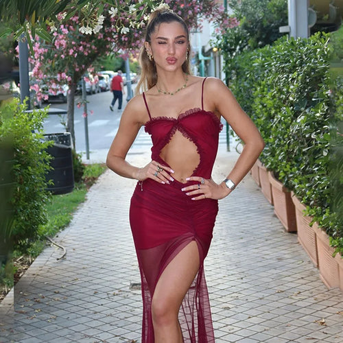 Load image into Gallery viewer, Hollow Out Backless Sexy Maxi Dress For Women Mesh Patchwork Spaghetti Strap Sleeveless Bodycon Sexy Long Dress
