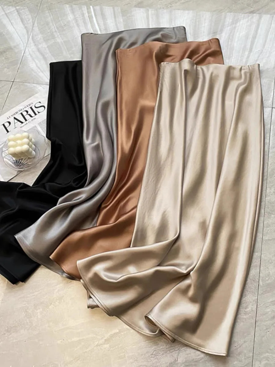 Spring Summer New Solid Elegant Vacation Pleated Skirts Women's French Fashion High Waist Slim A-line Fishtail Long Skirt Ladies