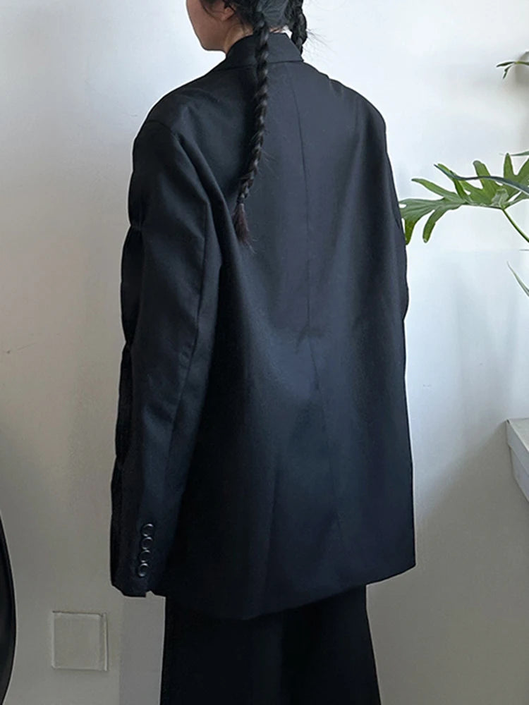 Women Black Pleated Shaped Big Size Elegant Blazer New Lapel Long Sleeve Jacket Fashion Tide Spring Autumn 2025 1DH9563