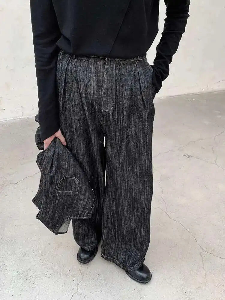 High Waist Black Brief Denim Vintage Long Casual Wide Leg Pants New Trousers Women Fashion Tide Spring Autumn 2025 1DH8385