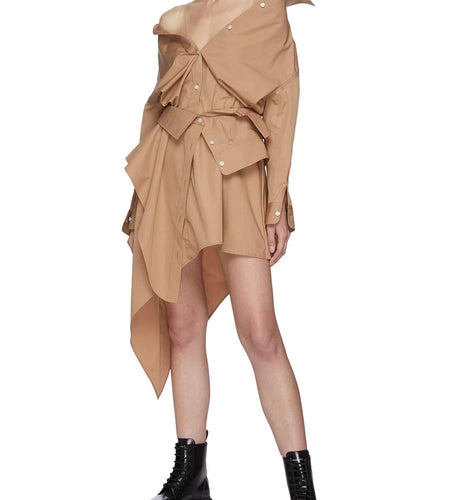 Irregular Hem Dress For Women Slash Neck Long Sleeve Solid Minimalist Mini Dresses Female Summer Clothing Style 2022 Fashion