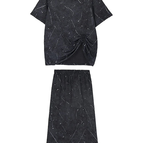 Load image into Gallery viewer, Printed Pleated T-shirt Skirt Two Pieces Suit New Round Neck Short Sleeve Women Fashion Tide Spring Summer 2025 1DJ1161
