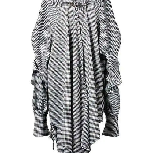 Load image into Gallery viewer, Women Black Plaid Irregular Stitch Big Size Dress New V-Neck Long Sleeve Loose Fit Fashion Tide Spring Autumn 2025 JG892
