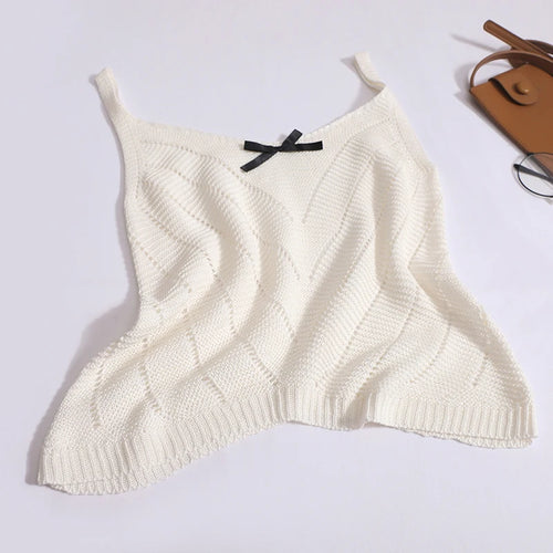Load image into Gallery viewer, Solid Sexy Hollow Out V Neck Bow Slip Tank Tops Summer Women Sleeveless Holiday Short Vest Casual Street Clothes Fashion Casual
