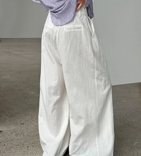 High Waist White Linen Thin Pleated Casual Long Wide Leg Pants New Trousers Women Fashion Tide Spring Autumn 2025 1DJ1299