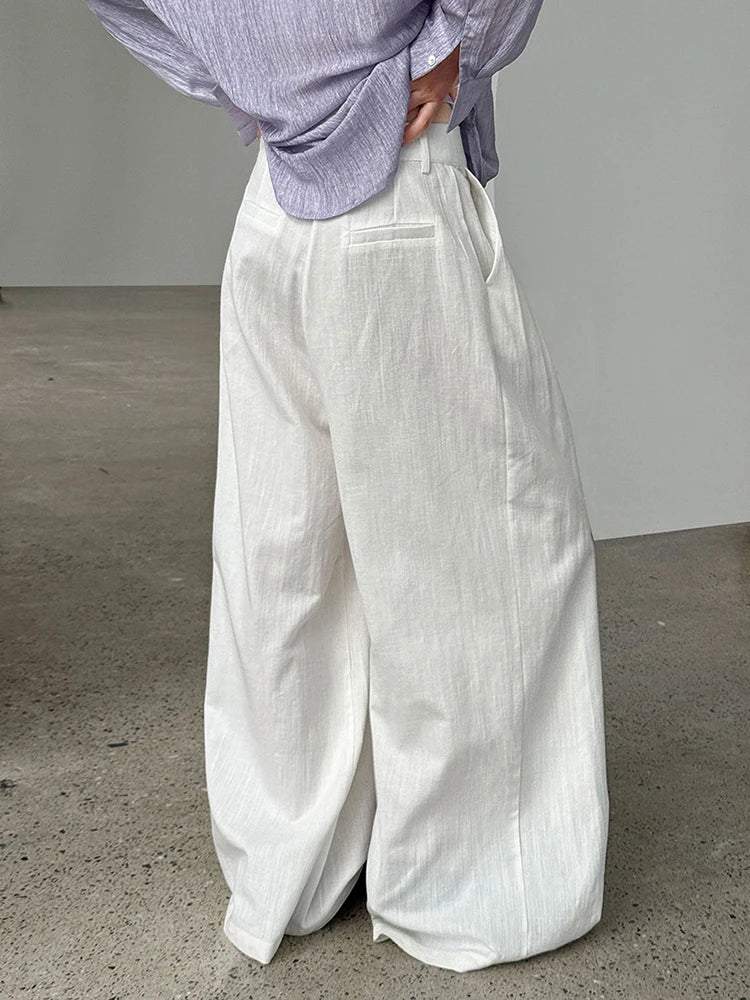 High Waist White Linen Thin Pleated Casual Long Wide Leg Pants New Trousers Women Fashion Tide Spring Autumn 2025 1DJ1299
