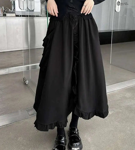 High Elastic Waist Black Ruffles Irregular Pocket A-line Half-body Skirt Women Fashion Tide New Spring Autumn 2025 1DH8737