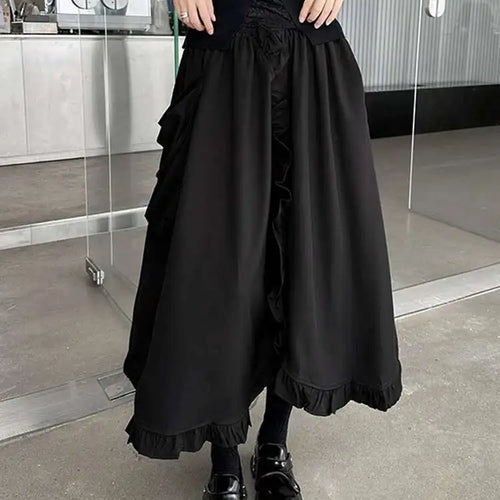 Load image into Gallery viewer, High Elastic Waist Black Ruffles Irregular Pocket A-line Half-body Skirt Women Fashion Tide New Spring Autumn 2025 1DH8737
