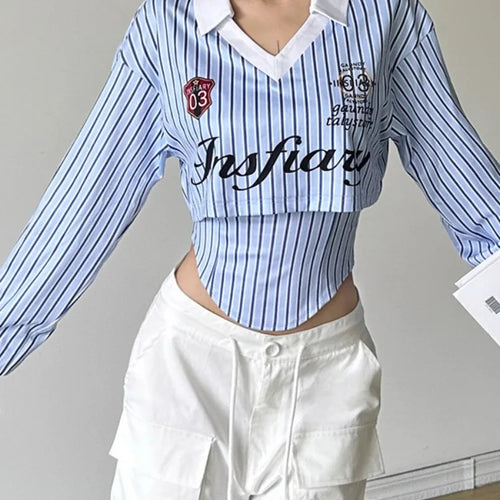 Load image into Gallery viewer, Preppy Style Cropped Streetwear Stripe Letter Printing T Shirts + Grunge Irregular Tank Top Women Y2k Aesthetic Two Pieces Set
