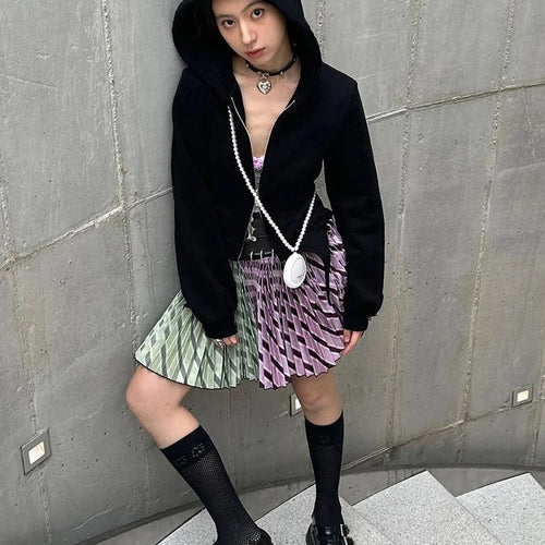 Load image into Gallery viewer, Gothic Little Devil Horn Jacket Women Hooded Zipper Long Sleeve Irregular Hem Autumn Cute Casual Trend Stretch Streetwear
